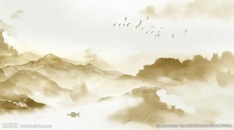 意境水墨山水壁画新中式背景墙图片