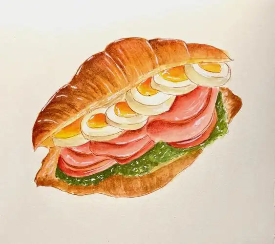 水彩可颂三明治