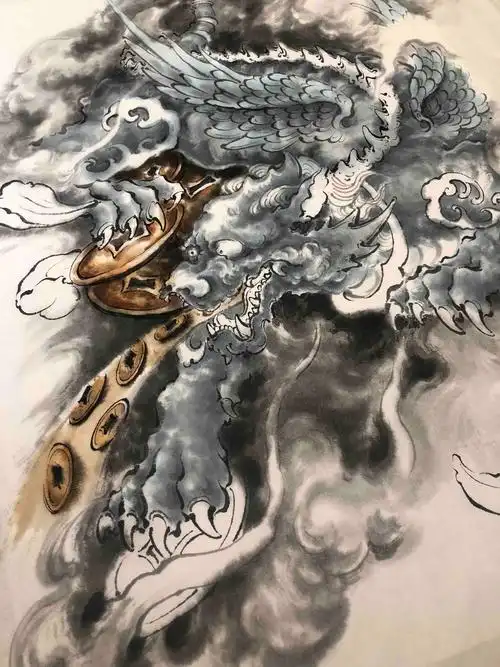 貔貅素描稿设计步骤详解由龙作品