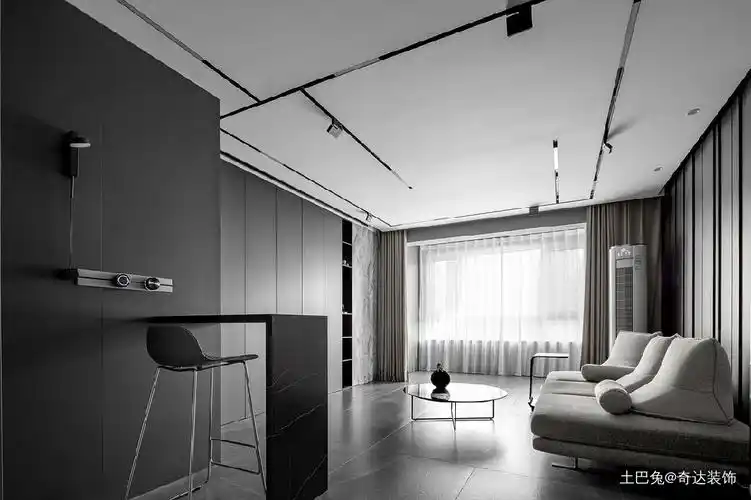 160㎡黑白灰|抽色处理光线流动三居现代简约家装装修案例效果图