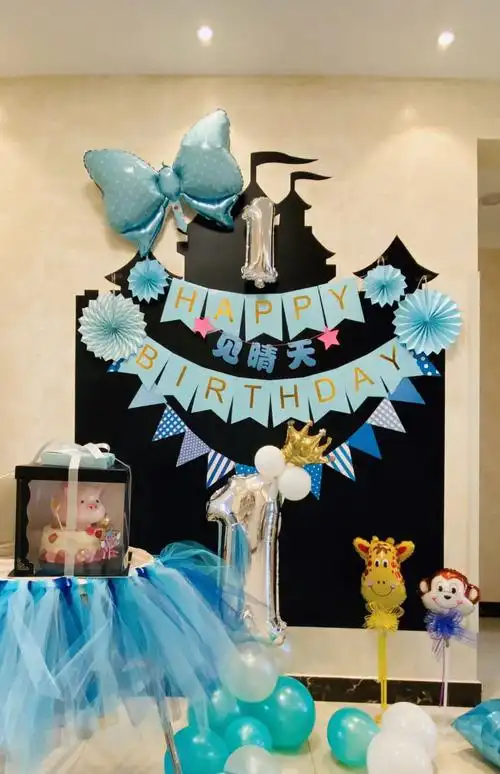 宝宝周岁生日布置儿童生日装饰一岁主题生日派对场景布置背景布文