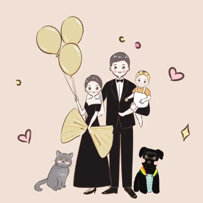 简笔画头像 | 一家五口全家福 幸福的一家五口全家福~可可爱爱一家人