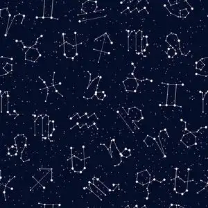 星座无缝模式, 所有十二生肖星座风格与线和星星在黑色的天空.