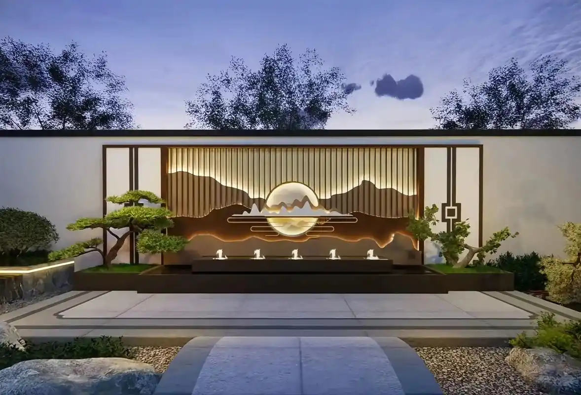 小院时光,庭院水系景观设计效果,花园流水景墙,水系景观造景#