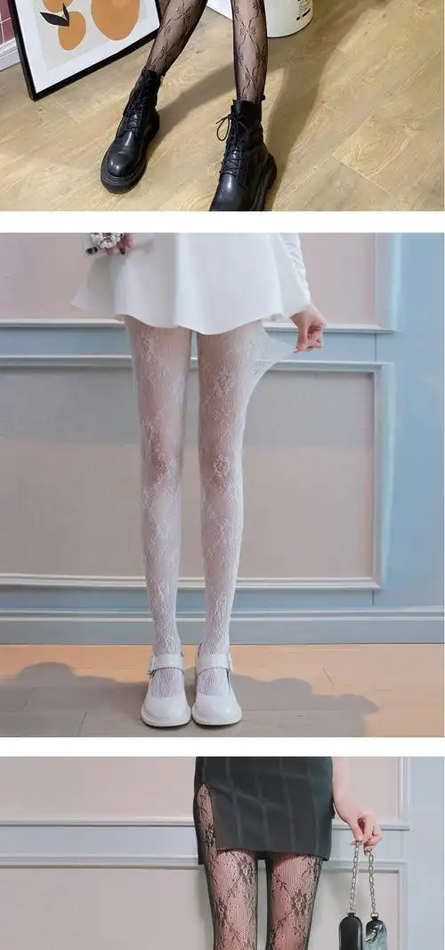 日系白蕾丝蝴蝶结渔网袜白色丝袜女性感黑丝镂空ins春夏季连裤