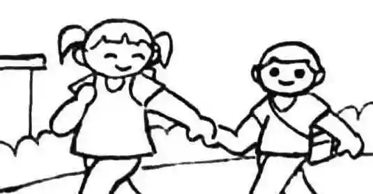 小朋友手拉手图片 小朋友手拉手上学的简笔画图片_我们一起上学去