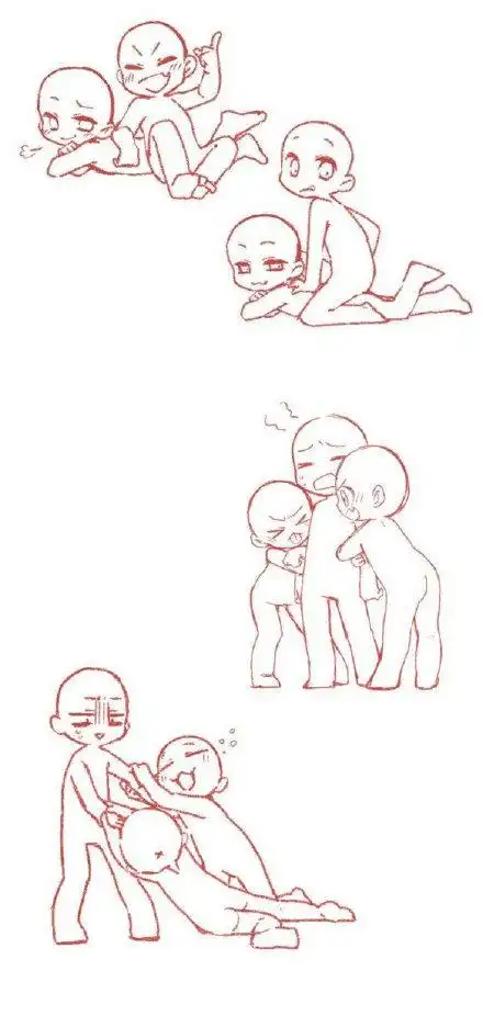 萌系q版人物互动合影向姿势绘画练习素材