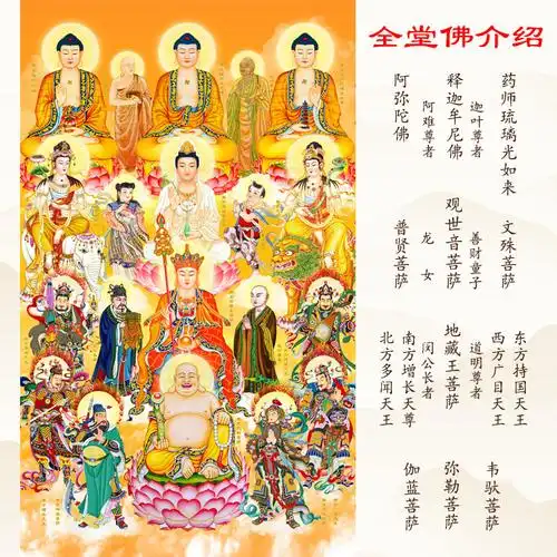 文殊菩萨佛像挂画三尺三全堂佛全佛图如来观音地藏文殊普贤菩萨佛像