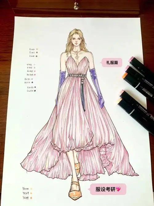 北服考研效果图06礼服连衣裙这样画78步骤