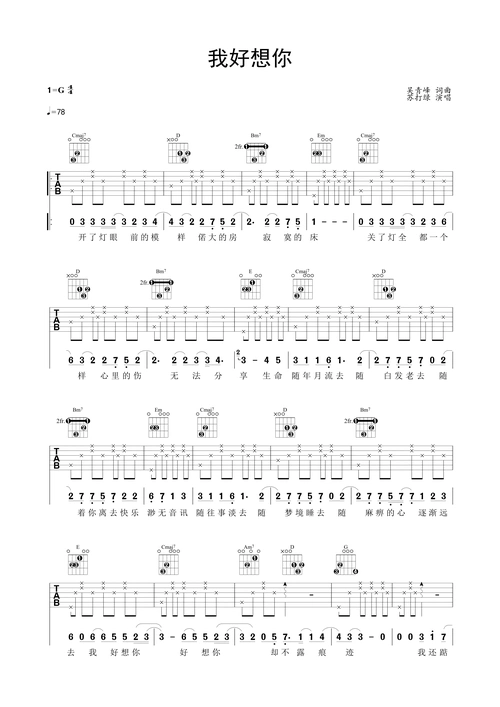 我好想你吉他谱-弹唱谱-g调-虫虫吉他