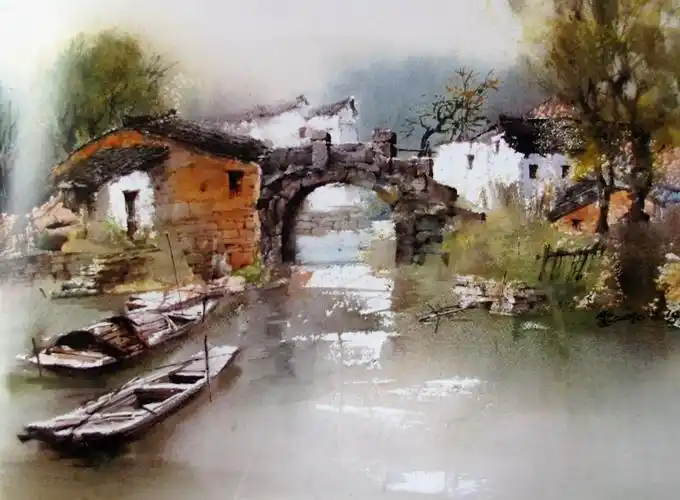 古镇老街水彩写生