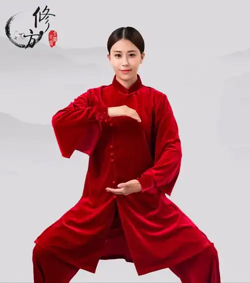 武极堂同款中老年太极拳服女加厚南韩金丝绒中长款武术练功表演服装
