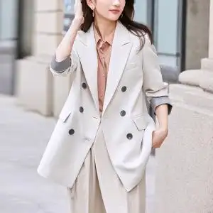 韩版米色小西装女中长款2021年春秋装新款休闲气质西服外套