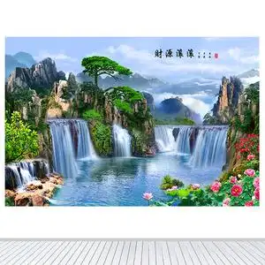 山水画八方聚财客厅装饰画中式招财办公室聚宝盆挂画思荷旗舰店880