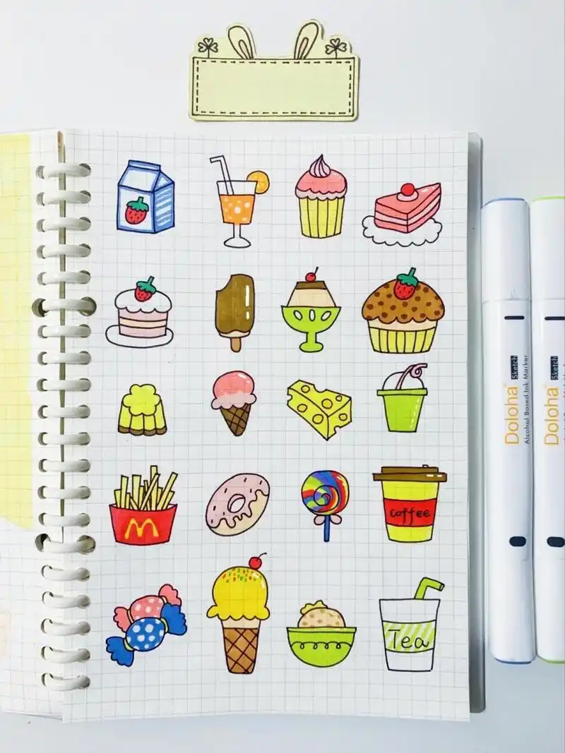 97可爱食物90手账素材简笔画教程 你们想要的可爱食物手账素材来