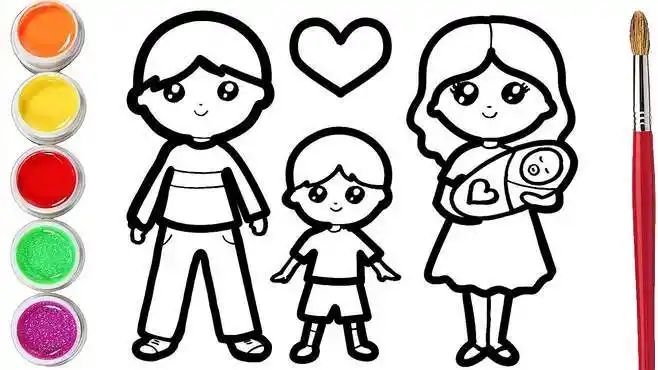 一家四口的简笔画教程,学会后你也可以画你的家,超级有爱-母婴亲子