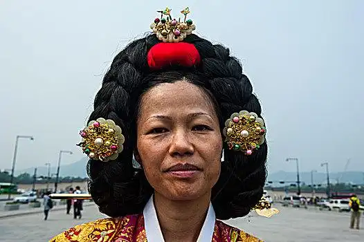 传统,衣服,女人,特别,发型,景福宫,首尔,韩国