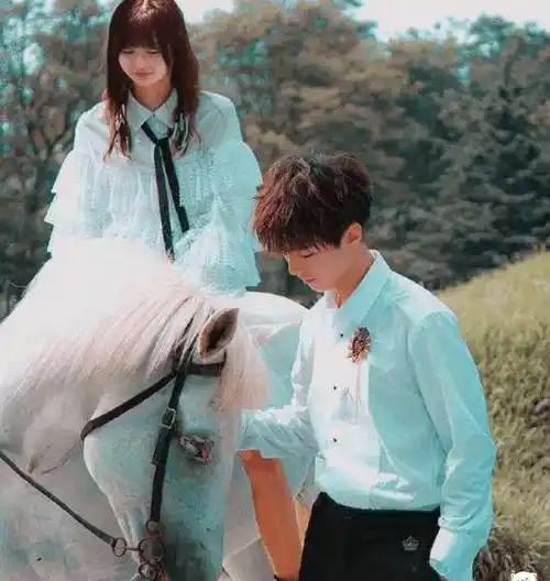 在这张照片中我们可以看到,王俊凯一手牵着白马,就像很多人心中的白马