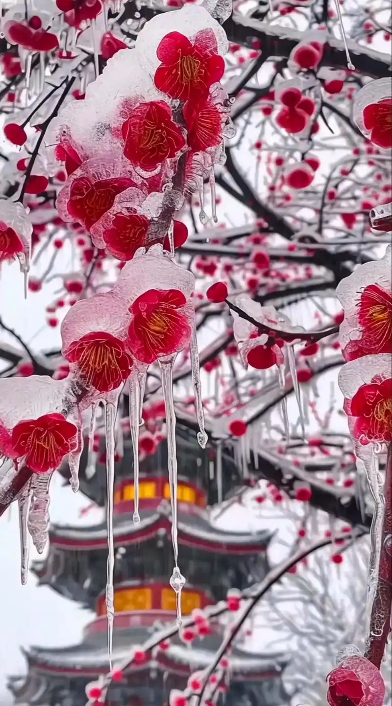 可惜雪天你不来郑州黄河梅园,不知道这里的冰封梅花在雪景中有多 - 抖