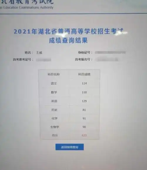 王威的高考成绩单
