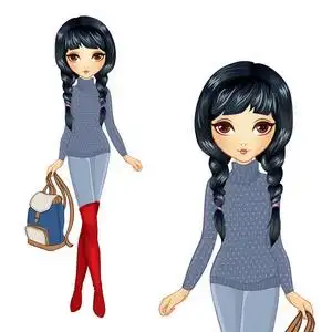 卡通时尚穿搭穿红靴的时尚女孩照片