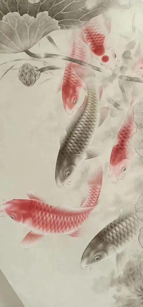 著名画家董利霞工笔作品鱼莲有说欣赏