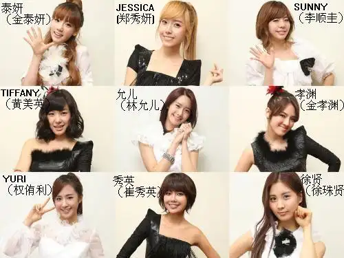 一张少女时代的图片,里面分别是谁