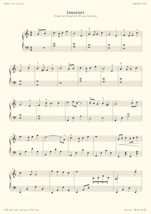 《天空之城,钢琴谱》简单版,久石让(五线谱 钢琴曲 指法)-弹吧|蛐蛐钢