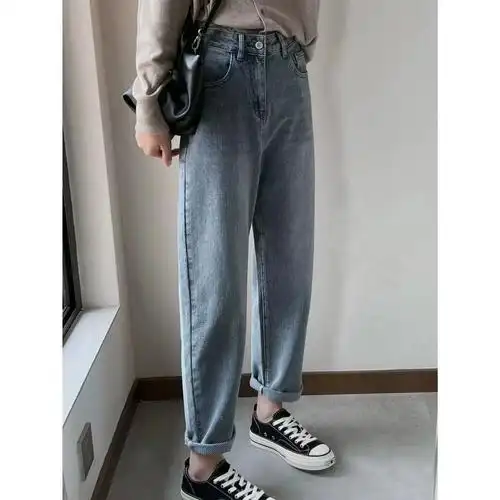 女韩版休闲哈伦裤提花工艺宽松牛仔裤长裤