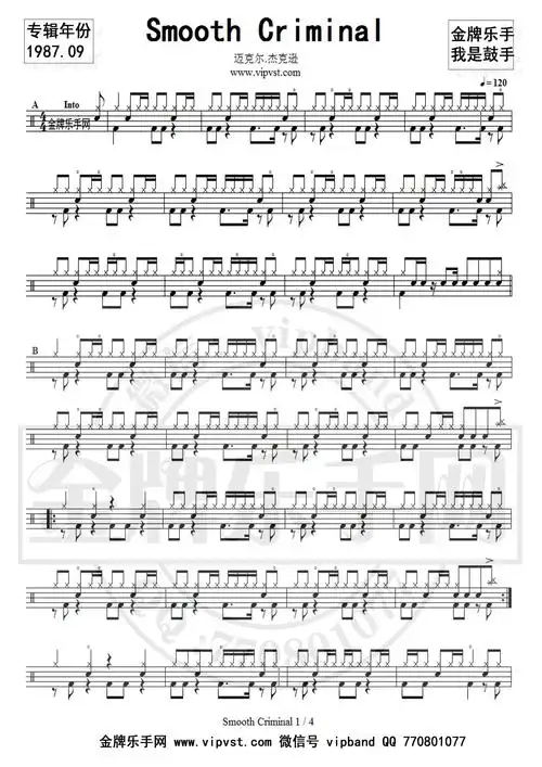 【鼓手】michael jacksons - smooth criminal 鼓谱(视频扒带版)