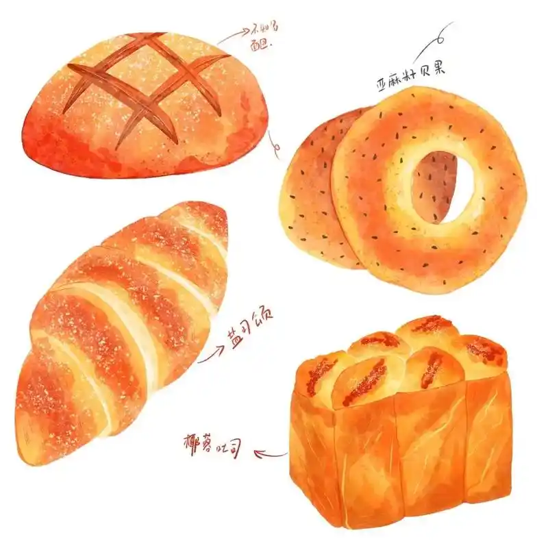 画了个画几个水彩小面包
