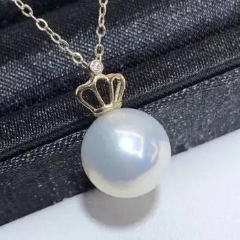 俊辰珠宝珍珠吊坠18k金镶嵌原色白珍珠珍珠吊坠正圆强光
