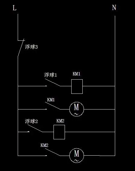 求用3个浮球控制2个泵,高水位2个泵同时运行,中间水位1个泵运行,低