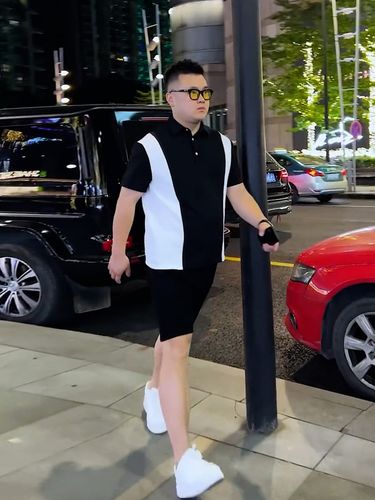 普戈斯 微胖男生显瘦穿搭夏季短袖t恤宽松假两件半袖体恤潮牌大码ins