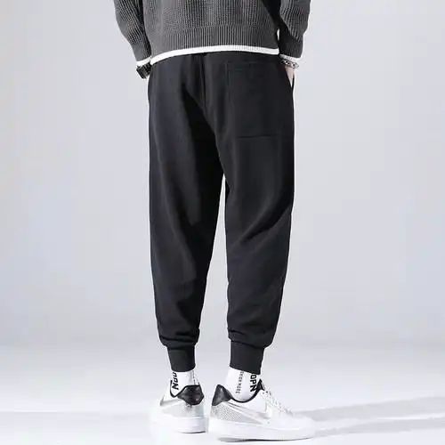 华夫格运动裤男秋冬季宽松束脚裤潮休闲束腿裤灰色裤子百搭卫裤