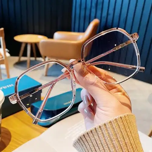 眼镜2021蓝光六边形素颜黑框镜框可配近视睛架防蓝光镜