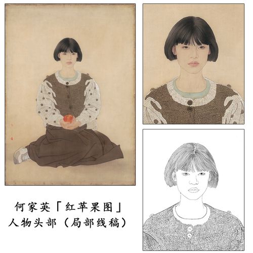 何家英红苹果局部工笔画白描线稿现代人物头部打印稿非电子版q026