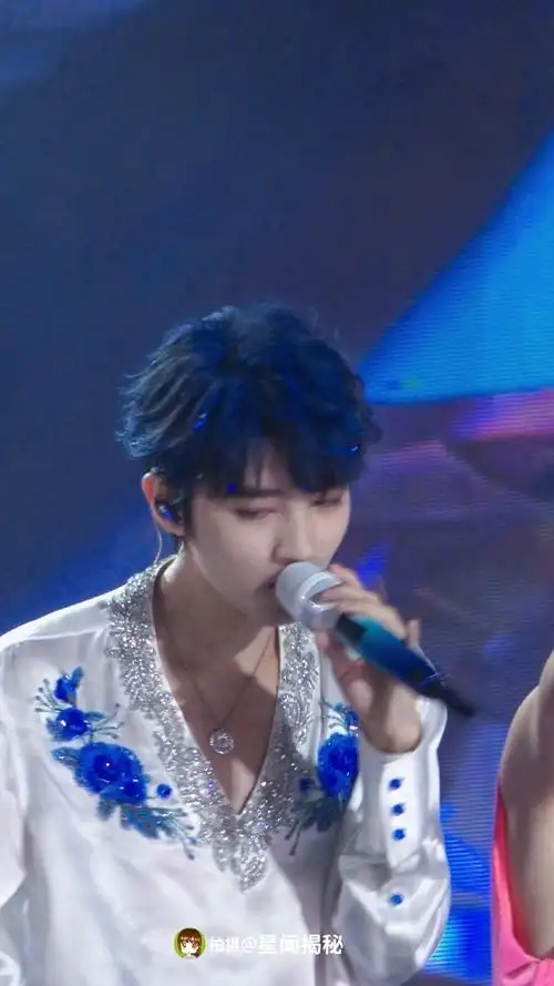 蓝色玫瑰刺绣和珠饰,以及脖子上的项链,完全衬托美貌78#陪王俊凯