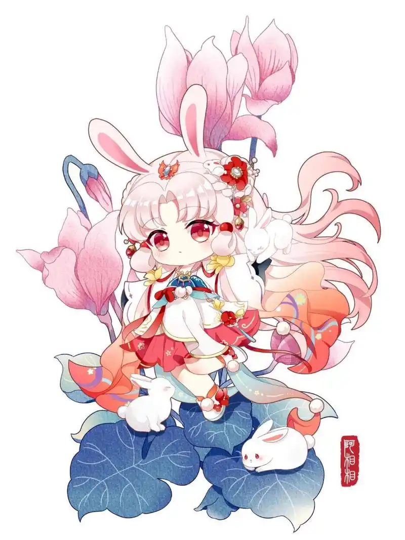 原创十二生肖卯兔q版国风拟人 今天带来的是十二生肖系列兔拟人的插画