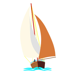 帆船设计图片pngpsd2000*2000剪纸扁平风蓝色卡通海游轮板免扣元素png