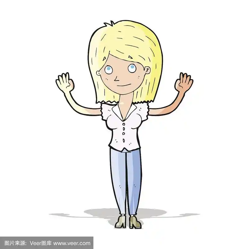 卡通女人举起双手