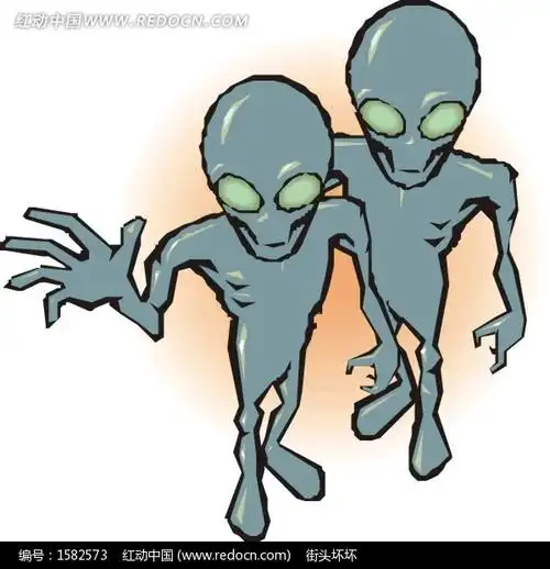 手绘站在一起的墨绿色外星人
