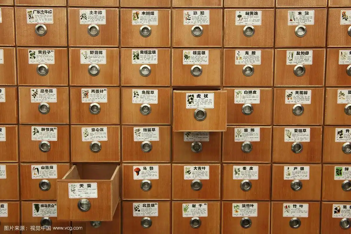 药店里的中药陈列架