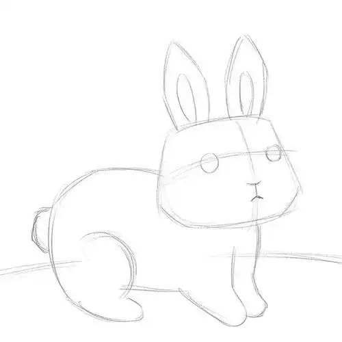 步骤1:首先我们采用正方形构图,用铅笔在画纸上勾勒出小白兔的轮廓.