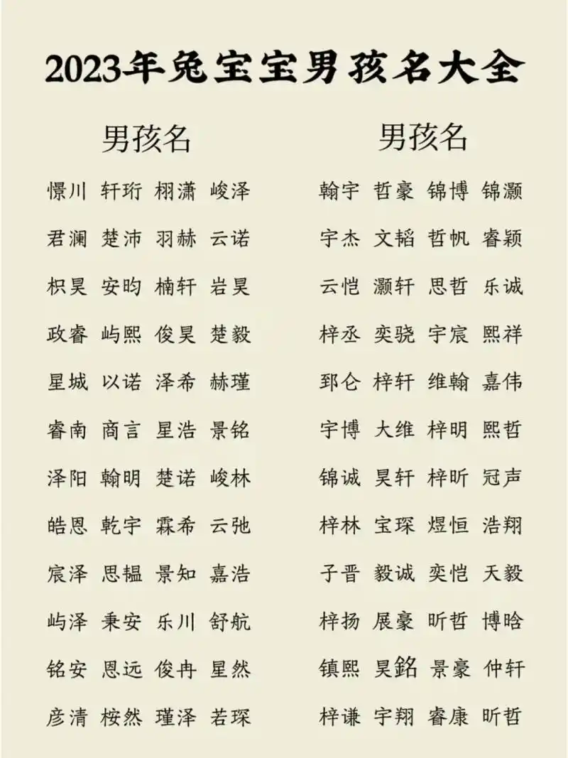 2023年兔宝宝男孩名大全|男孩取名 1月宝宝起名改名97 男宝宝起名