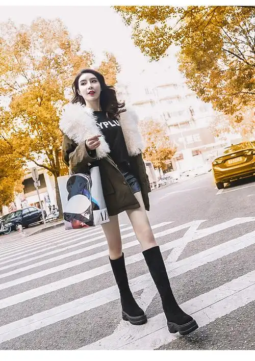 坡跟长靴子女过膝盖秋冬天季穿的长筒靴内增高女鞋2021秋冬季新款厚底