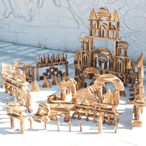 积木户外幼儿园大型碳化实木建构区玩具炭烧大块塑料积木