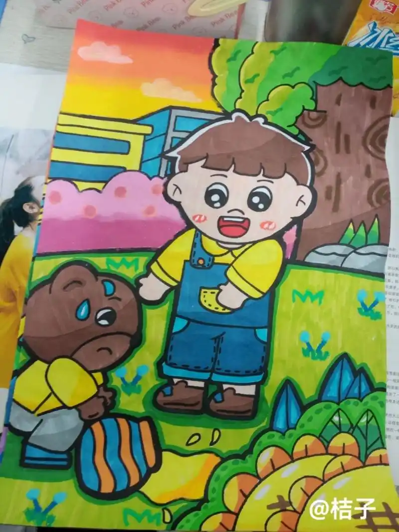 主题画《乐于助人》 可用于乐于助人,关心,关爱的主题