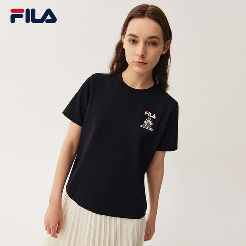 fila斐乐官方女子短袖2021春季新款印花圆领运动t恤