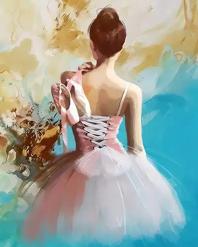 厂家批发4050无框diy数字油画手工涂色画人物美女装饰画芭蕾背影